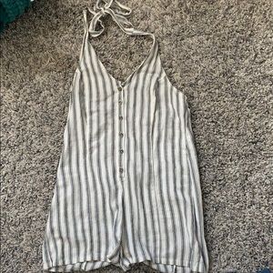Sky and Sparrow Romper with Gray/White Stripes